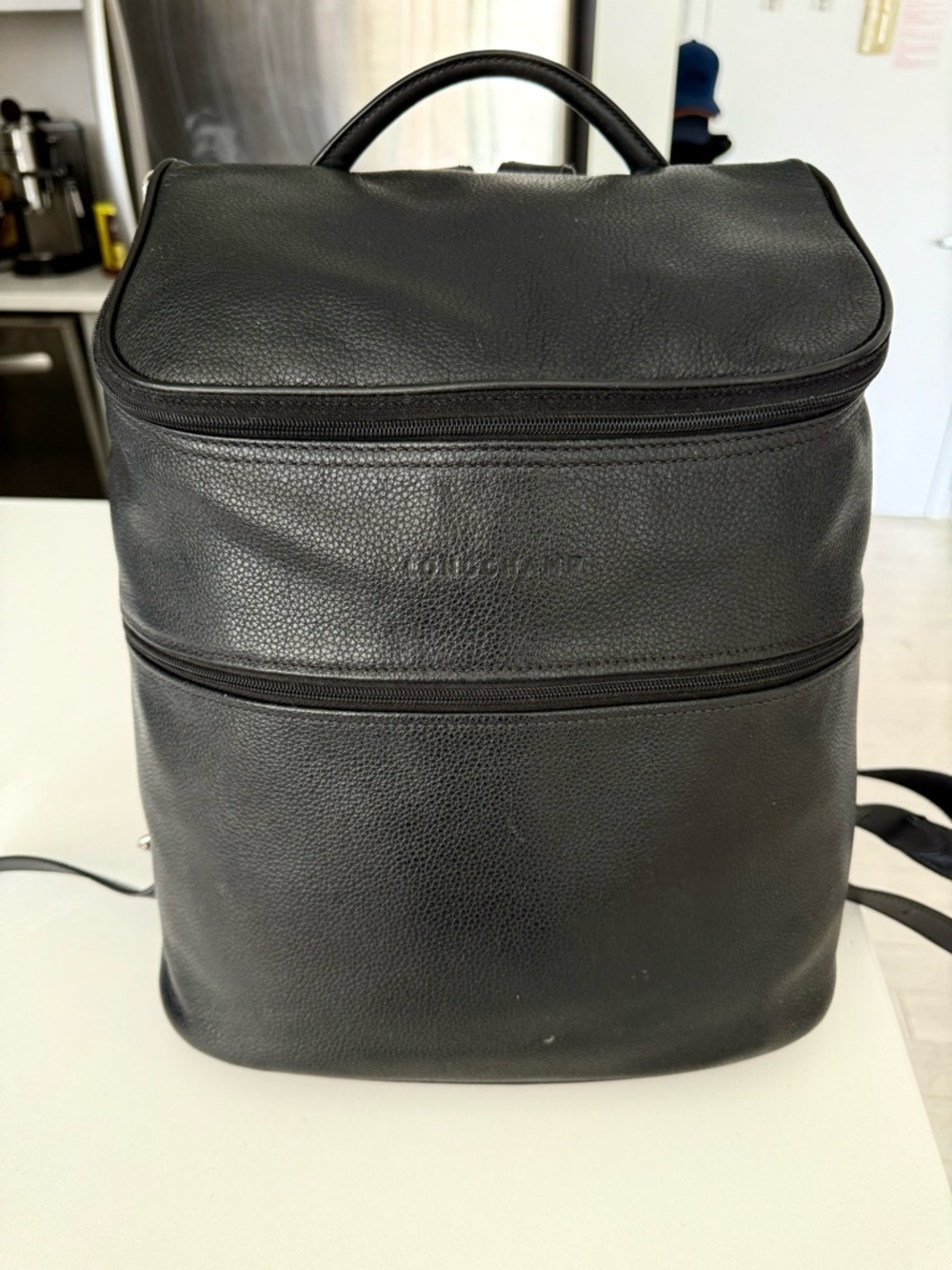 Longchamp Le Foulonné Black Pebbled Leather Backpack